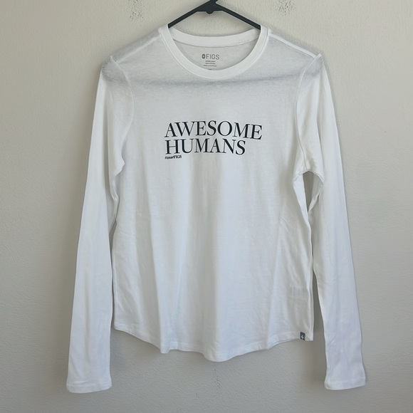 MWOT FIGS White Super Soft Cotton Long Sleeves Awesome Humans Tee - Picture 2 of 11